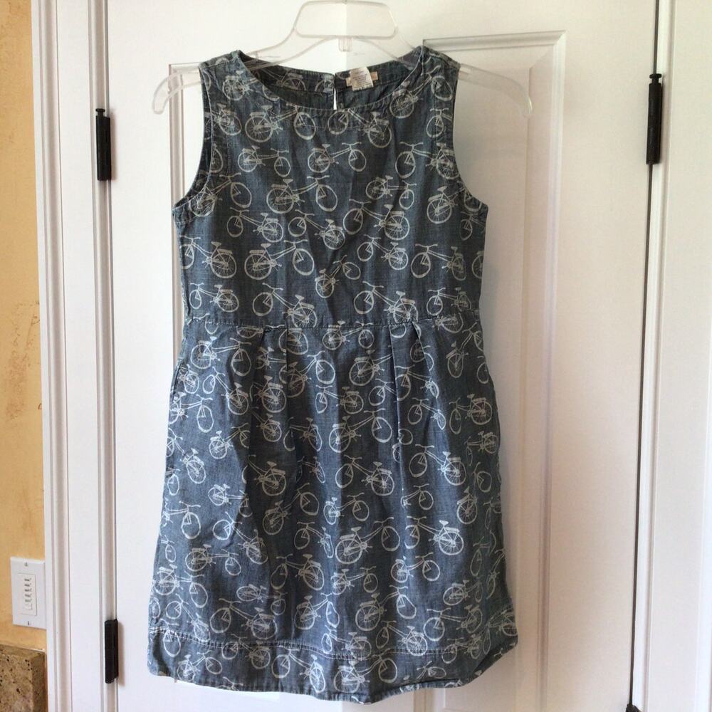 Crewcuts Blue Chambray Bicycle Print Cotton Dress Sz 10
